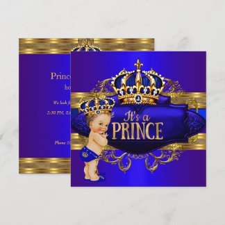 Royal Blue Gold Prince Baby Shower Invitation