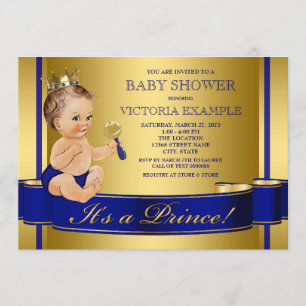 Royal Blue Gold Prince Baby Shower Invitation