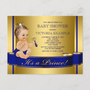 Royal Blue Gold Prince Baby Shower Invitation