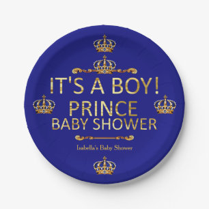 Royal Blue Gold Prince Baby Shower Its A Boy Paper Plate