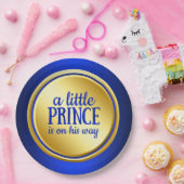 Royal Blue Gold Prince Baby Shower Paper Plates (Party)