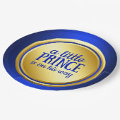 Royal Blue Gold Prince Baby Shower Paper Plates (Angled)