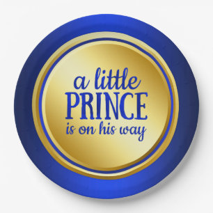 Royal Blue Gold Prince Baby Shower Paper Plates