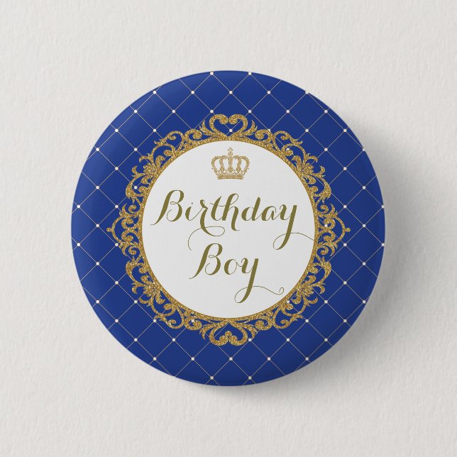Royal Blue Gold Prince Birthday Boy Round Badge 2 Inch Round Button (Front)