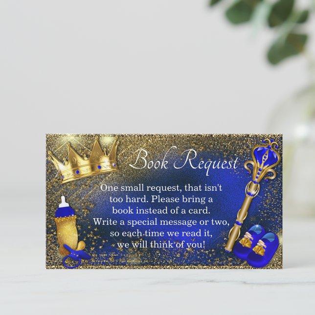 Royal Blue Gold Prince Book Request Enclosure Card (You can change the wording and add text to the back.)