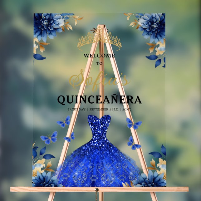 Royal Blue Gold Princess Quinceañera Bienvenue (Neutre)