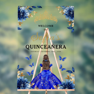 Royal Blue Gold Princess Quinceañera Bienvenue