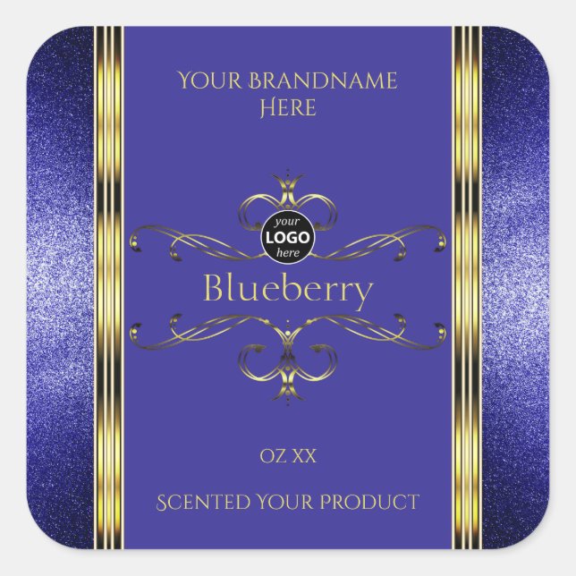 Royal Blue Gold Product Labels Glitter Border Logo (Front)