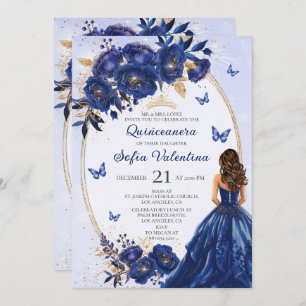 Royal Blue & Gold Quinceañera Invitation