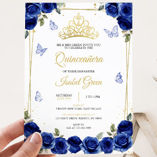 Royal Blue Gold Quinceañera Invitation