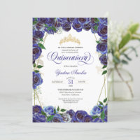 Royal Blue Gold Rose Elegant Quince Quinceanera