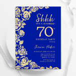 Royal Blue Gold Roses Surprise 70th Birthday Invitation<br><div class="desc">Royal Blue Gold Floral Surprise 70th Birthday Party Invitation. Elegant design featuring roses,  faux gold foil and typography script font. Trendy invite card perfect for a stylish female bday celebration. Can be customized to any age. Printed Zazzle invitations or instant download digital printable template.</div>