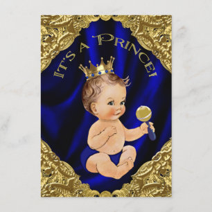 Royal Blue Gold Satin Prince Baby Shower Invitation