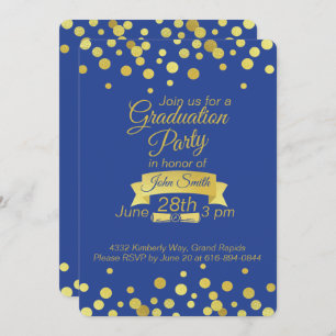 Royal Blue Gold script Graduation Invitation Card
