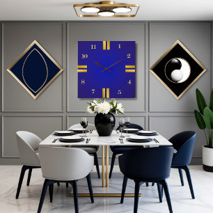 Royal Blue & Gold Square Wall Clock - Modern Décor