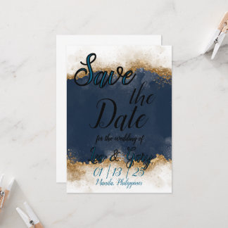 Royal Blue & Gold Stardust Save the Date Card