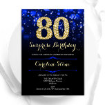 Royal Blue Gold Surprise 80th Birthday Invitation<br><div class="desc">Surprise 80th birthday party invitation. Elegant royal blue design with faux glitter gold. Features stylish diamonds, bokeh lights and script font. Men or women bday invite. Perfect for a stylish adult birthday party. Personalize with your own details. Message me if you need further customization. Printed Zazzle invitations or instant download...</div>