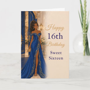 Royal Blue Gold Sweet Sixteen Birthday Card