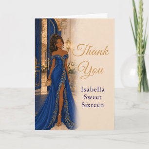 Royal Blue Gold Sweet Sixteen Thank You Card