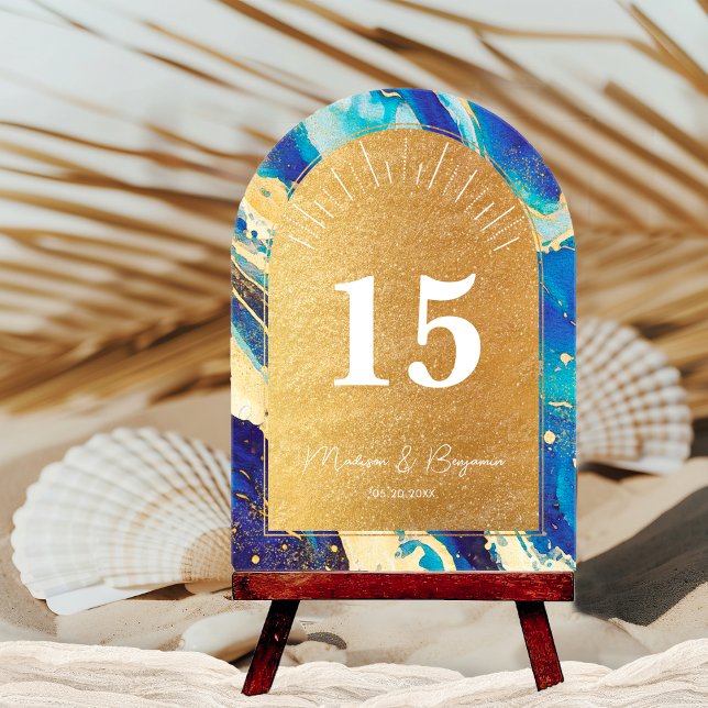 Royal Blue Gold Wedding Acrylic Arch Table Number (Creator Uploaded)
