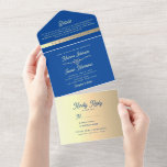 Royal Blue Gold Wedding All In One Invitation<br><div class="desc">Simple,  modern,  elegant,  jewel colour tones royal blue wedding invitation with gold rope heart and picture of the couple. Add your photo,  wedding details and rsvp.</div>