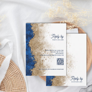 Royal Blue & Gold Wedding RSVP with QR Code Card