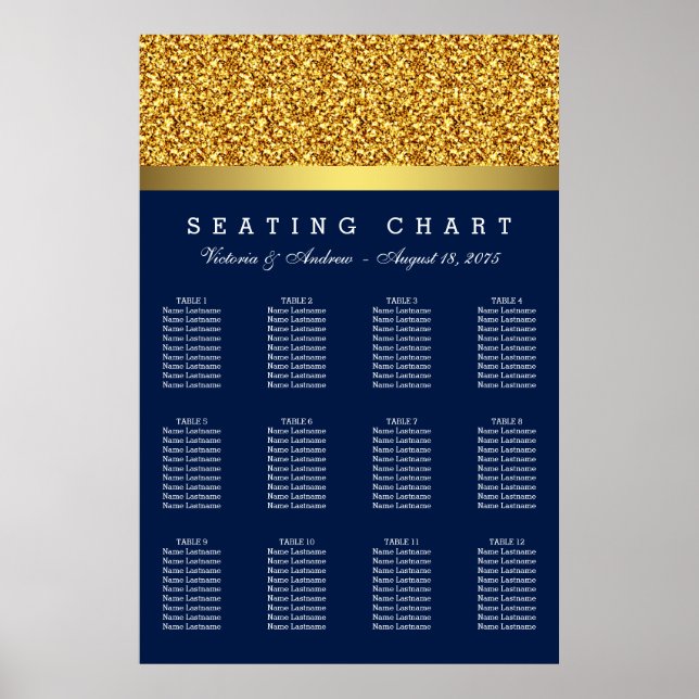 Royal Blue Gold Wedding Seating Chart (Front)