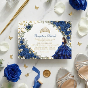 Royal Blue Golden Butterflies Quinceañera  Enclosure Card