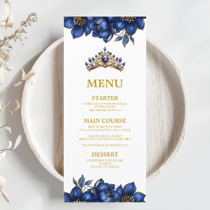 Royal Blue Golden Tiara Floral Quinceañera  Menu