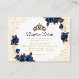 Royal Blue Golden Tiara Roses Quinceañera Enclosure Card
