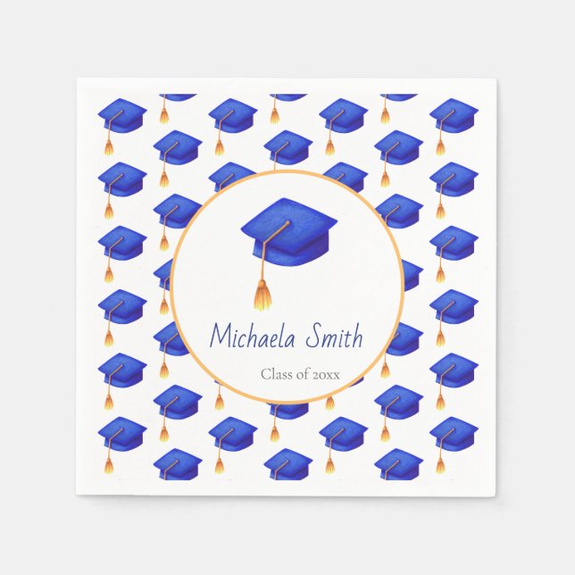  Royal Blue Graduation Cap Personalized Graduation Napkin (Front)