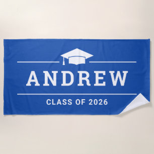 Royal Blue Graduation Party Personalized Name Beach Towel