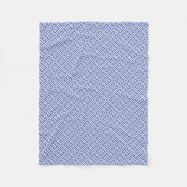 Royal Blue Greek Key Pattern Fleece Blanket (Front)