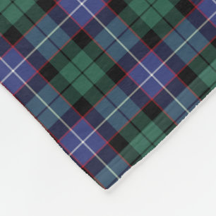 Royal Blue, Green, and Black Mitchell Clan Tartan Fleece Blanket