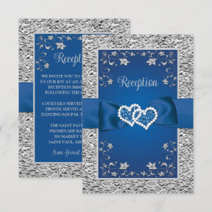 Royal Blue, Grey Love Hearts Reception Card