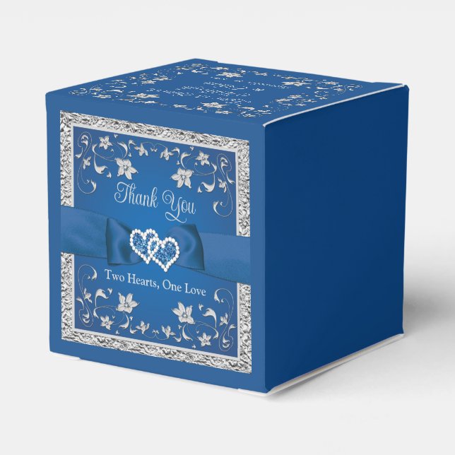 Royal Blue, Grey Love Hearts Wedding Favor Box (Back Side)