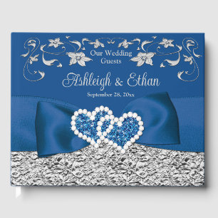 Royal Blue, Grey Love Hearts Wedding Guest Book
