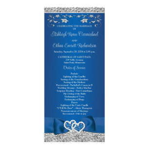Royal Blue, Grey Love Hearts Wedding Program