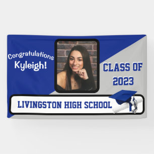 Royal Blue, Grey, & White Graduation Banner