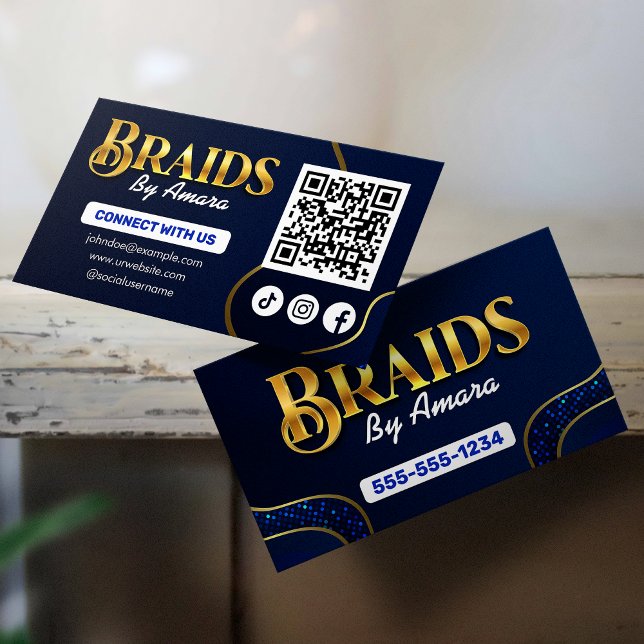 Royal Blue Hair Braiding Connect with us QR Code Business Card (Creator Uploaded)