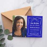 Royal blue hand-drawn bow photo birthday