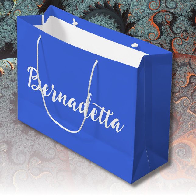 Royal Blue Handwritten Elegant Stylish Name Large Gift Bag (Creator Uploaded)