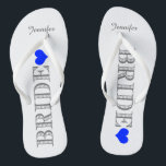 Royal Blue Heart Bride's Flip Flops<br><div class="desc">Fun,  custom wedding flip flops</div>