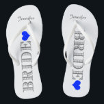 Royal Blue Heart Bride's Flip Flops<br><div class="desc">Fun, custom wedding flip flops</div>
