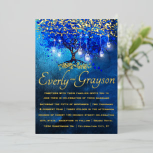 Royal Blue Heart Leaf Tree Gold Wedding  