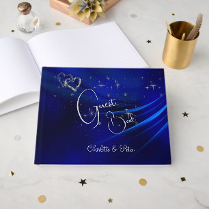 Royal Blue Hearts and Stars Wedding  Guest Book