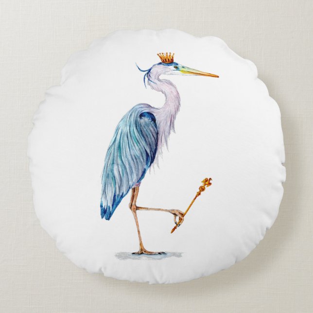 Royal Blue Heron Round Pillow (Front)