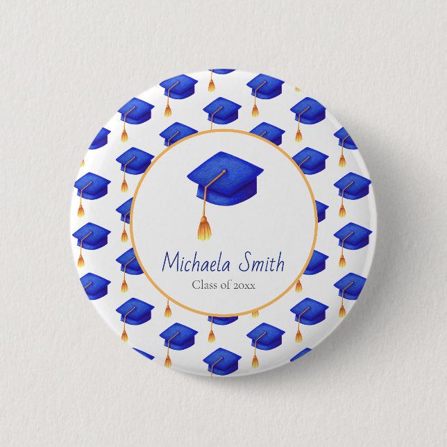 Royal Blue High School Graduation Personalized  2 Inch Round Button (Front)