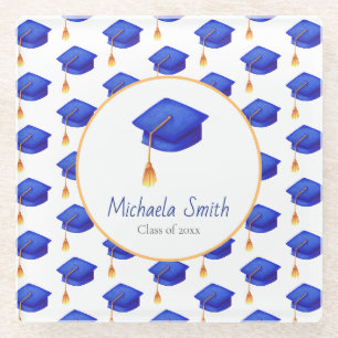 Royal Blue High School Graduation Personalized  Glass Coaster