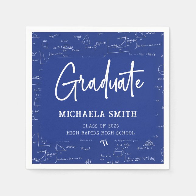 Royal Blue High School Math Graduate Party Napkin (Front)